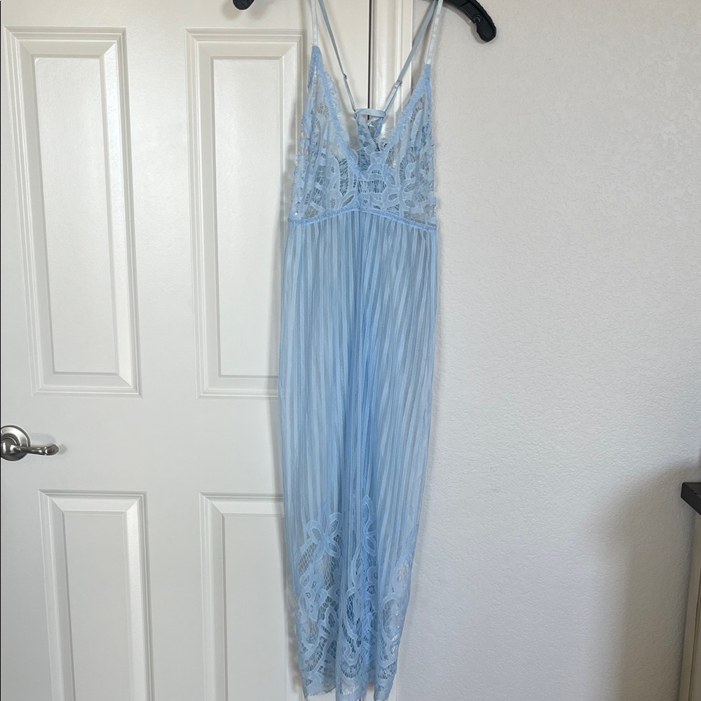 Elegant Moments Sky Blue Lace Nightgown